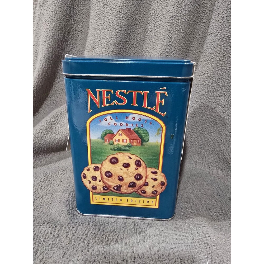 Old Vintage Nestle Toll House Cookies Metal Tin Can Blue - Limited Edition